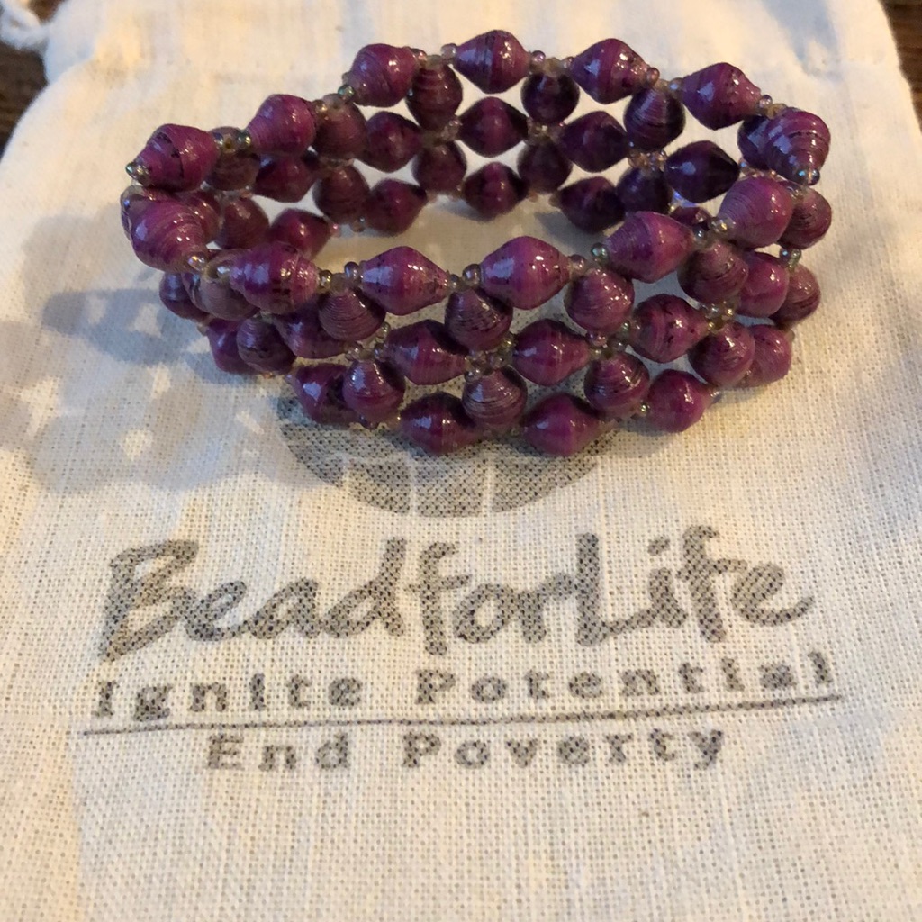Bead For Life Purple Floral Cuff Boho Bracelet